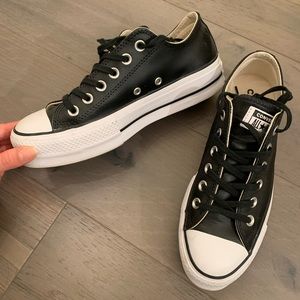 Converse Black Leather All Star Platform Shoes